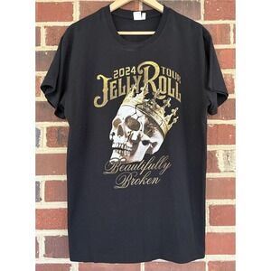 Jelly Roll 2024 Beautifully Broken Tour Shirt Mens XL Black Skull Graphic Band